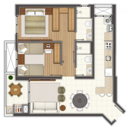Soleil Curitibano 2 Dormitórios c/ 1 suíte - Planta I 